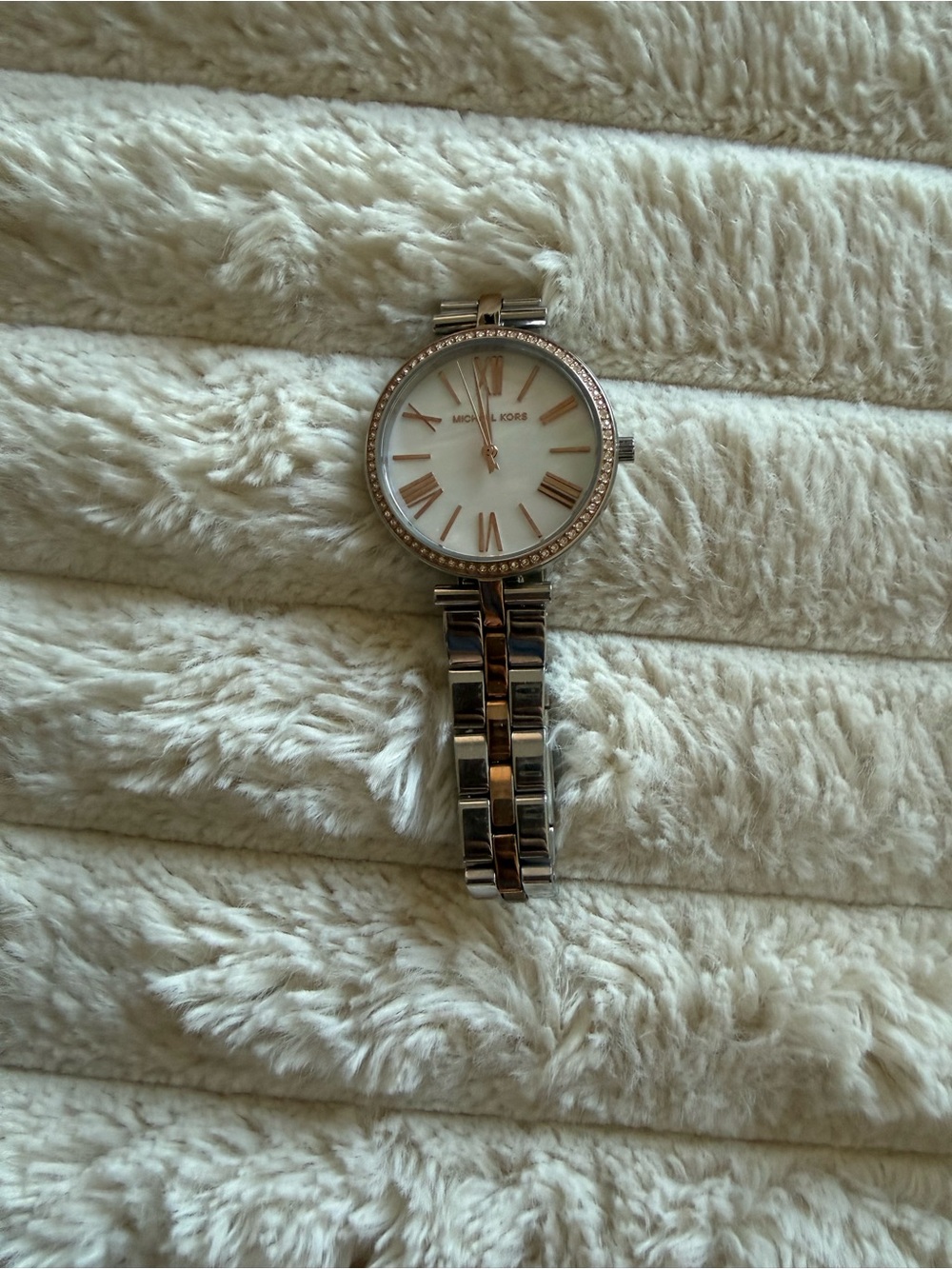Michael Kors Rose Gold and Silver Women's Bracelet Watch with Crystal Bezel